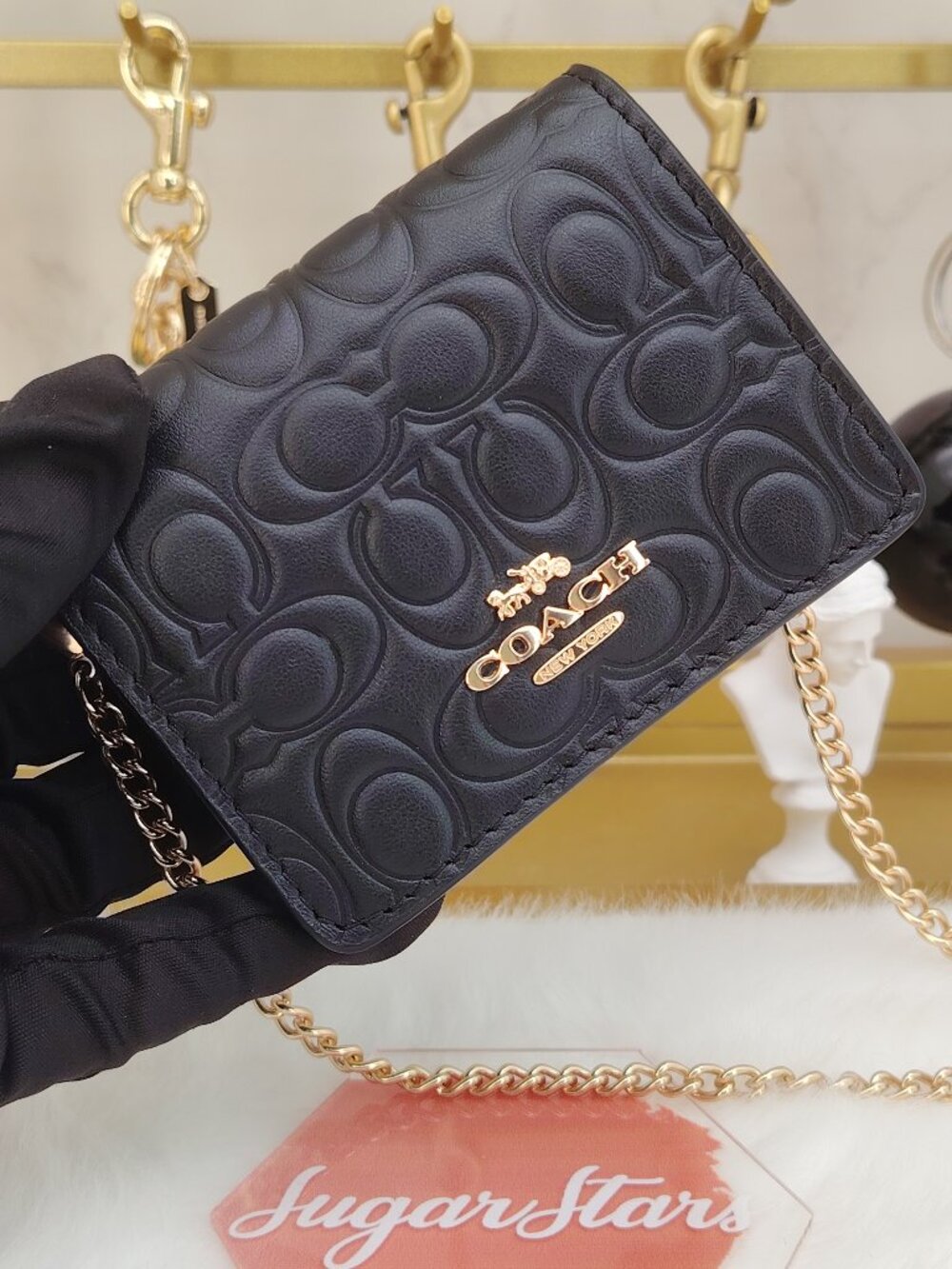 Coach mini card holder with chain crossbody wallet